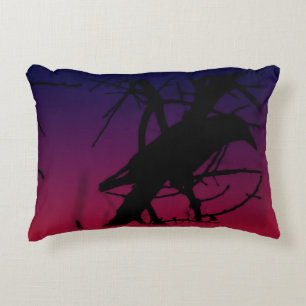 Raven Silhouette On Purple Midnight Decorative Cushion