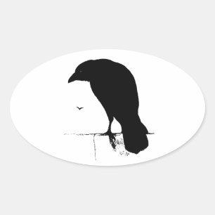 Raven Silhouette - Vintage Goth Ravens & Crows Oval Sticker