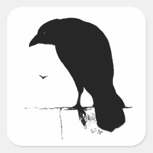 Raven Silhouette - Vintage Goth Ravens & Crows Square Sticker