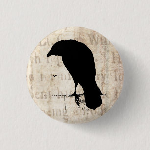 Raven Silhouette - Vintage Retro Ravens & Crows 3 Cm Round Badge