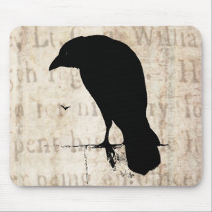 Raven Silhouette - Vintage Retro Ravens & Crows Mouse Mat