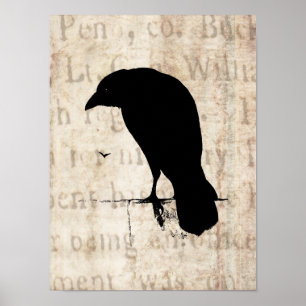 Raven Silhouette - Vintage Retro Ravens & Crows Poster