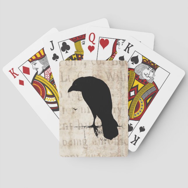Raven Silhouette - Vintage White Ravens & Crows Playing Cards (Back)
