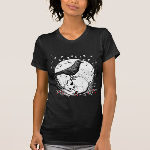 Raven Sings Song of Death on Skull Illustration T-Shirt