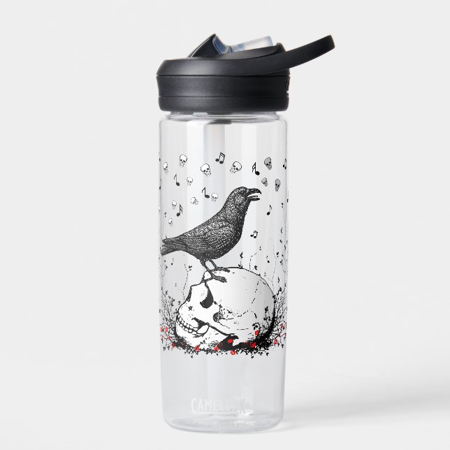 Raven Sings Song of Death on Skull Water Bottle (Left)