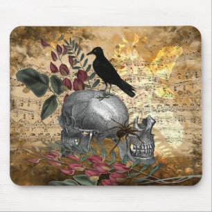 Raven Skeleton Skulls and Spider Mouse Mat