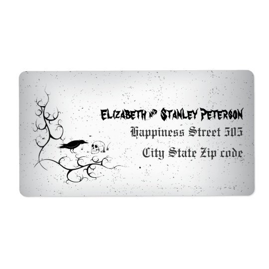 Raven, skull and ornate corner Gothic wedding Shipping Label