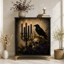 Raven Skull Purple Roses Gothic Halloween Decor