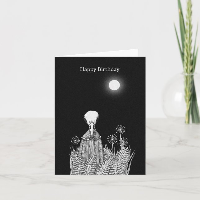 Raven Skull under Moon Spooky Goth Scary Birthday Card (Front)