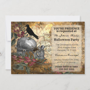 Raven Skulls Halloween Invitation