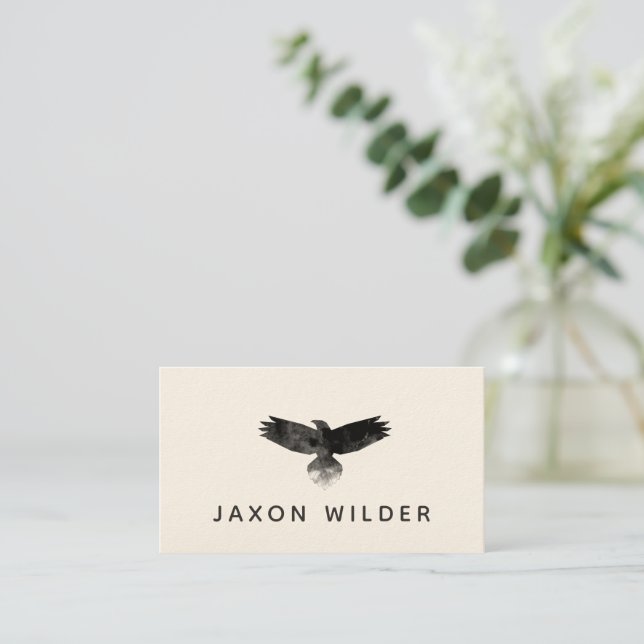  Raven Smoke Cloud Watercolor Minimal Rustic Business Card (Standing Front)