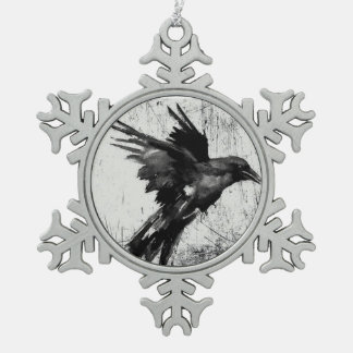 Raven snowflake pendant pewter christmas ornament