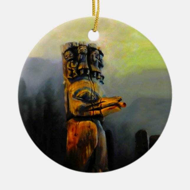 Raven Totem Pole Ceramic Tree Decoration (Front)