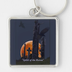 Raven & Totems in a Cemetery Key Ring