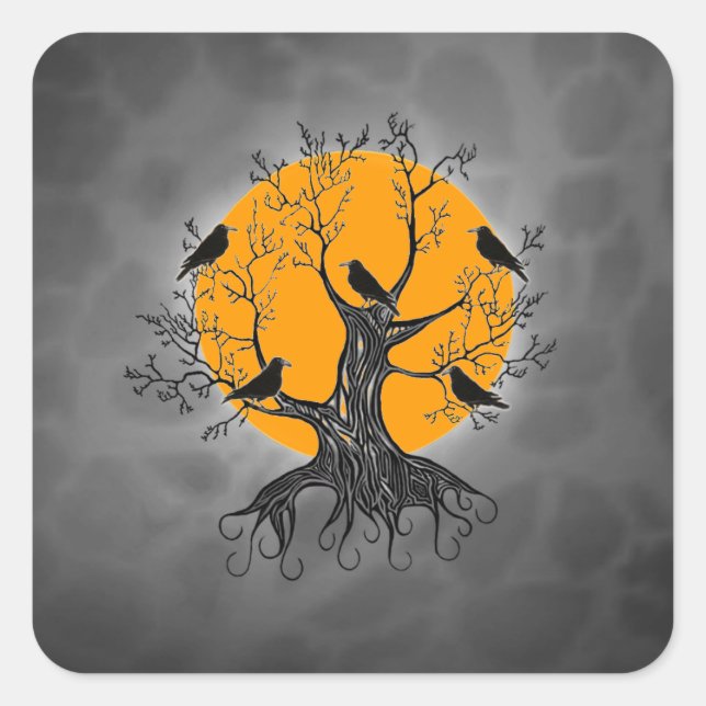 Raven Tree with Moon Square Sticker (Front)