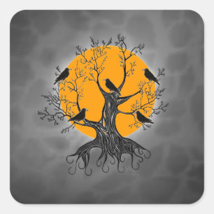 Raven Tree with Moon Square Sticker