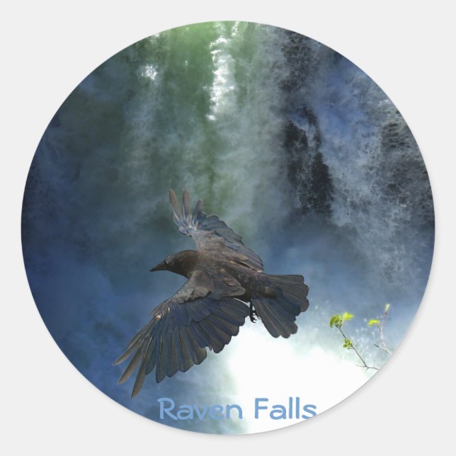 RAVEN & WATER FALL Nature Gifts Classic Round Sticker (Front)