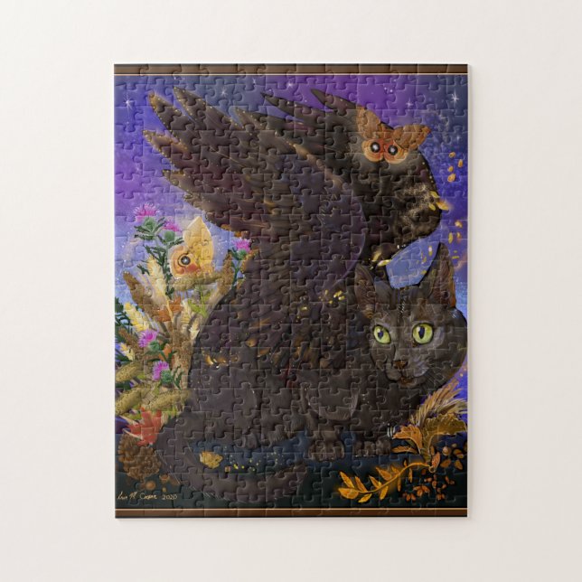 Raven Winged Autumn Magic Cat Jigsaw Puzzle (Vertical)