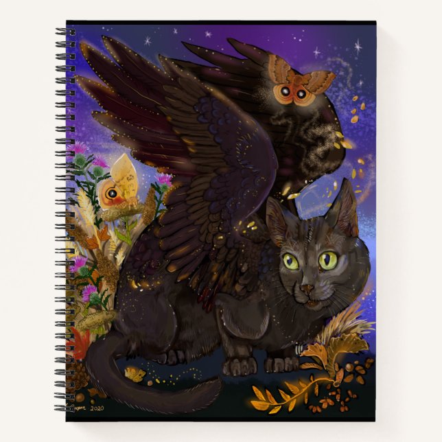 Raven Winged Autumn Magic Cat sketchbook Notebook (Front)