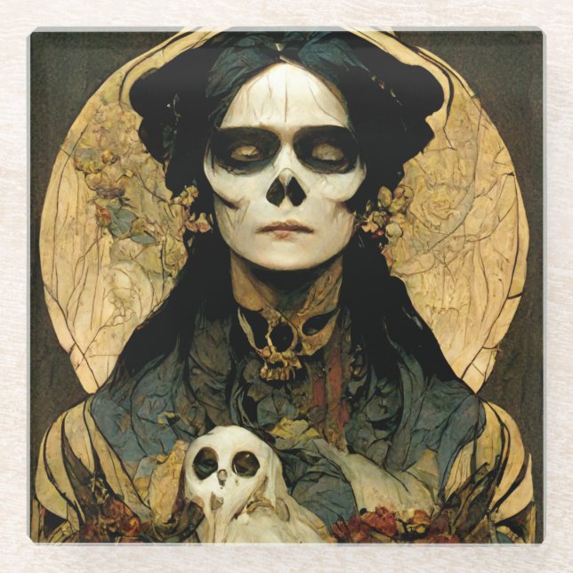 Raven Witch 2 Fantasy Horror Goth Gothic Glass Coaster (Front)