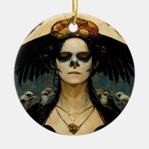 Raven Witch 4 Fantasy Horror Goth Gothic Ceramic Tree Decoration
