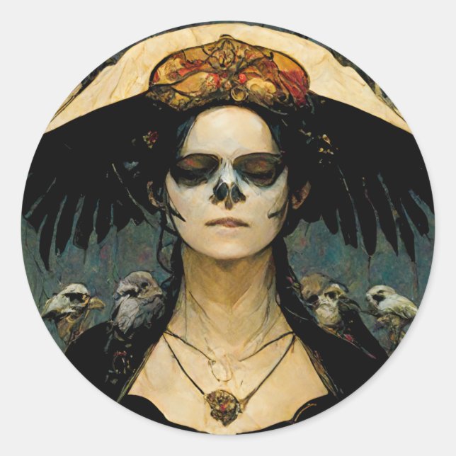Raven Witch 4 Fantasy Horror Goth Gothic Classic Round Sticker (Front)