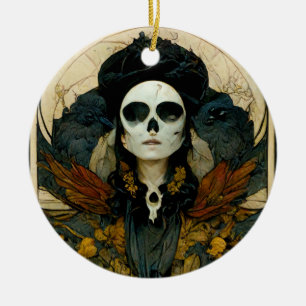 Raven Witch Fantasy Horror Goth Gothic Ceramic Tree Decoration