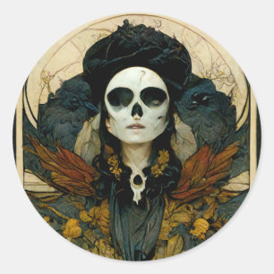 Raven Witch Fantasy Horror Goth Gothic Classic Round Sticker