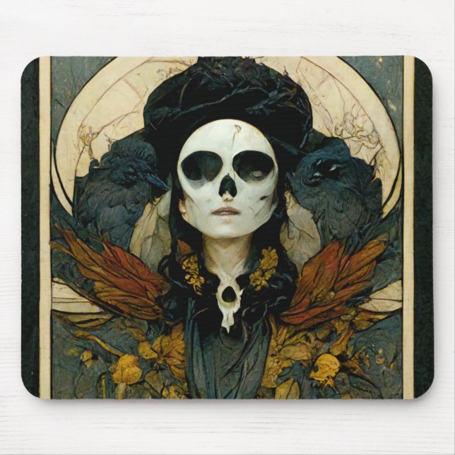 Raven Witch Fantasy Horror Goth Gothic Mouse Mat (Front)