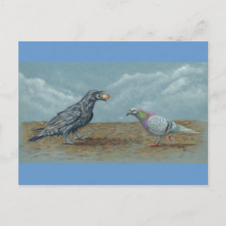 Raven with egg bothered by Pigeon Postcard