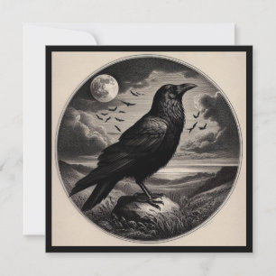 Raven with Moon and Sea Card