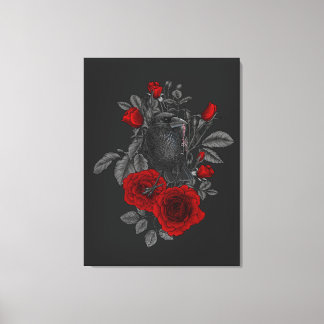 Raven with the key and roses canvas print