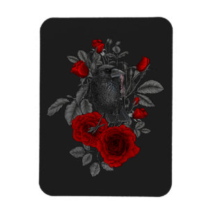 Raven with the key and roses magnet