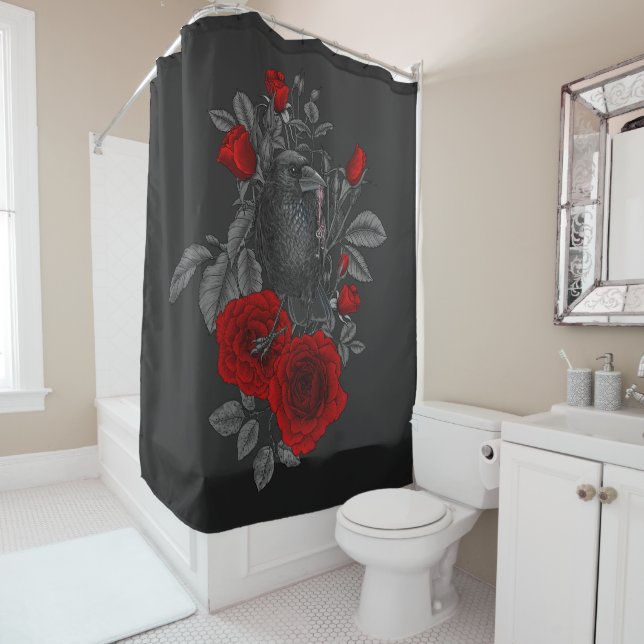 Raven with the key and roses shower curtain (In Situ)