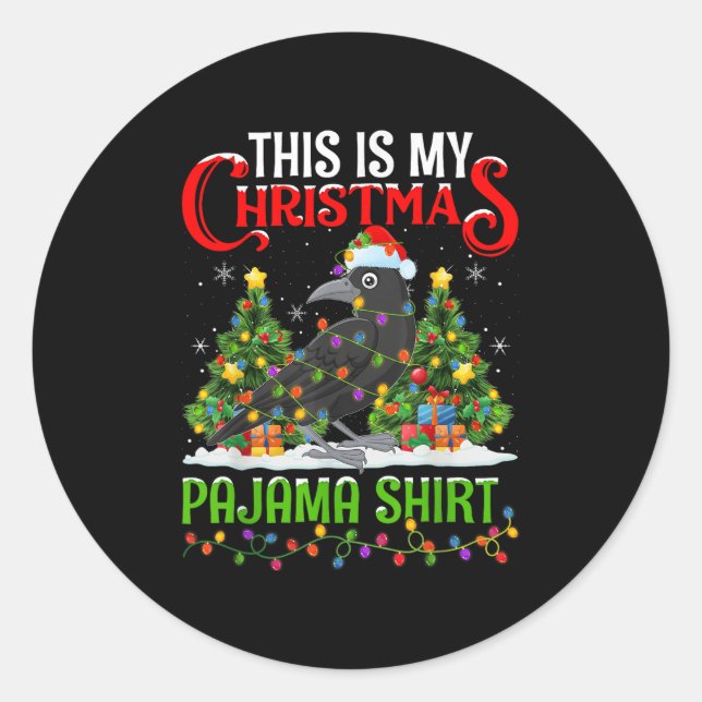Raven Xmas Lights This Is My Christmas Pajama  Classic Round Sticker (Front)
