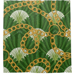 Ravenala & Gold Chains: Vintage Elegance Shower Curtain