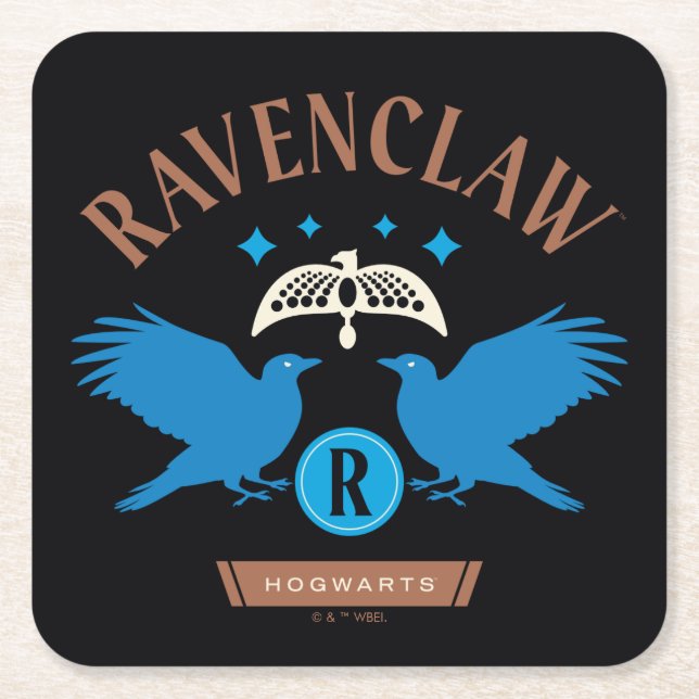 RAVENCLAW™ House Double Eagle Diadem Graphic Square Paper Coaster (Front)