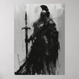 Ravenn Warrior in Heavy Black Plate Armor Poster
