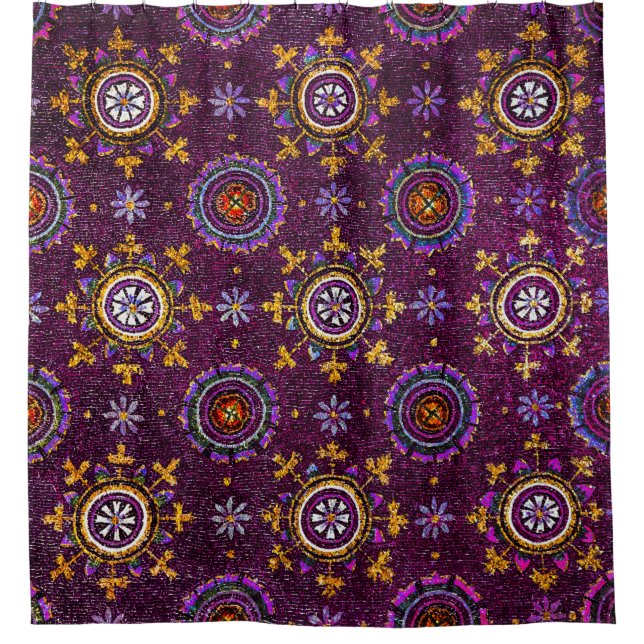 RAVENNA BYZANTINE MOSAICS,STAR,PURPLE STARRY NIGHT SHOWER CURTAIN (Front)