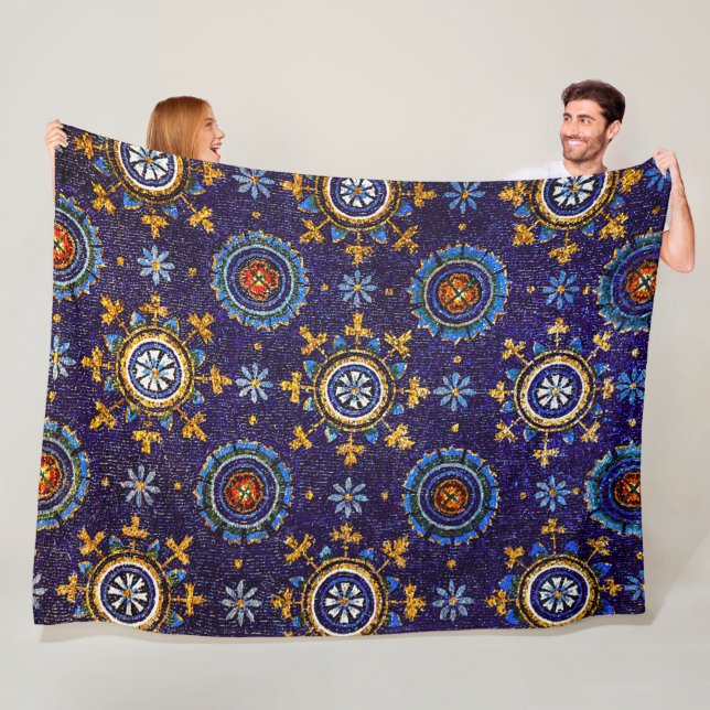 RAVENNA BYZANTINE MOSAICS,STARS,BLUE STARRY NIGHT FLEECE BLANKET (In Situ)