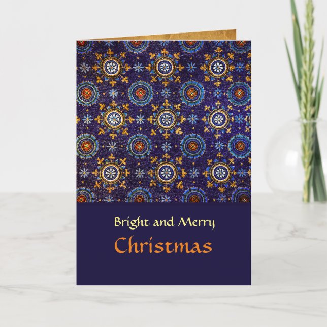 RAVENNA BYZANTINE MOSAICS,STARS,BLUE STARRY NIGHT HOLIDAY CARD (Front)