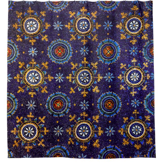 RAVENNA BYZANTINE MOSAICS,STARS,BLUE STARRY NIGHT SHOWER CURTAIN (Front)