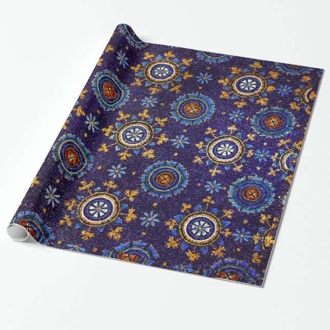 RAVENNA BYZANTINE MOSAICS,STARS,BLUE STARRY NIGHT WRAPPING PAPER (Unrolled)