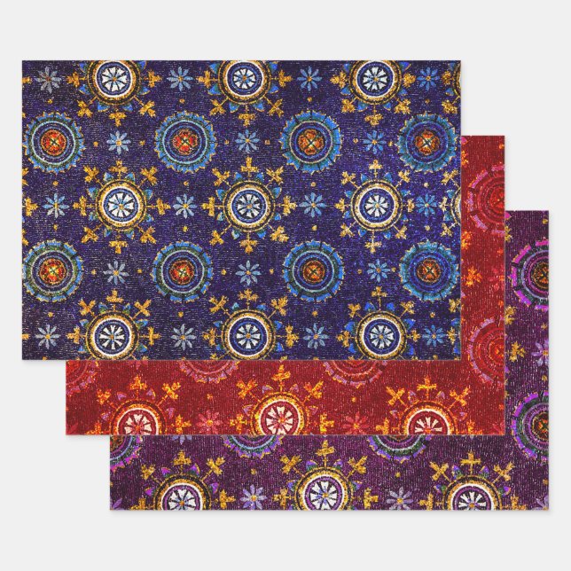 RAVENNA BYZANTINE MOSAICS,STARS,BLUE STARRY NIGHT WRAPPING PAPER SHEET (Set)