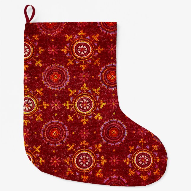 RAVENNA BYZANTINE MOSAICS,STARS,RED STARRY NIGHT LARGE CHRISTMAS STOCKING (Front)