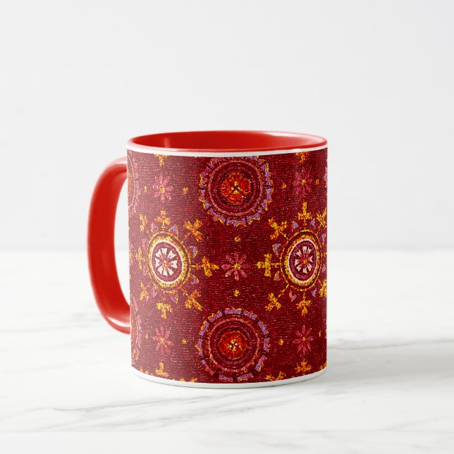 RAVENNA BYZANTINE MOSAICS,STARS,RED STARRY NIGHT MUG (Front Left)