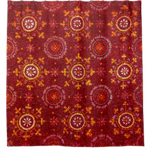 RAVENNA BYZANTINE MOSAICS,STARS,RED STARRY NIGHT SHOWER CURTAIN