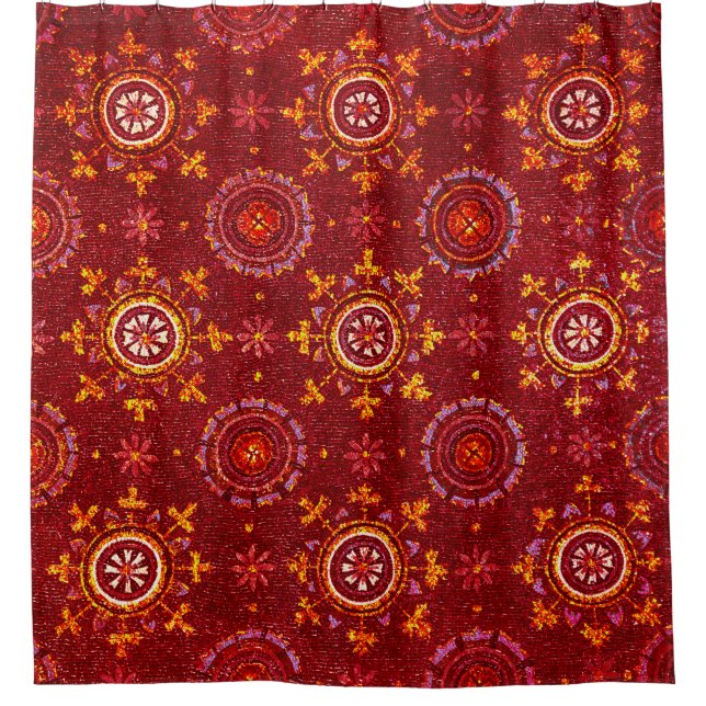 RAVENNA BYZANTINE MOSAICS,STARS,RED STARRY NIGHT SHOWER CURTAIN (Front)