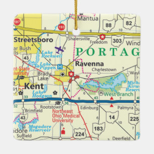 Ravenna Ohio Map Ceramic Ornament