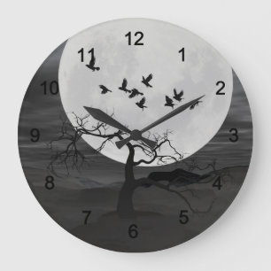 Ravens Against the Full Moon Large Clock